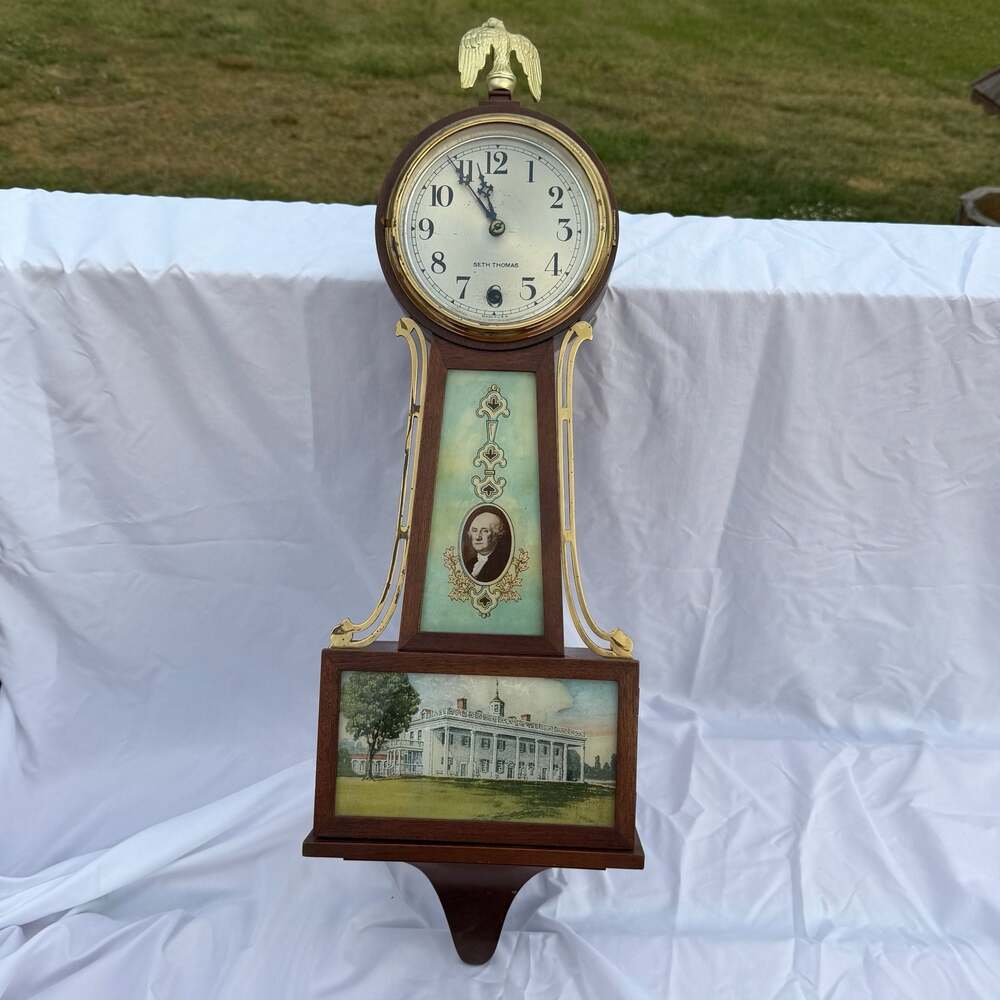 Vintage Seth Thomas Mount Vernon Banjo Wall Clock with Eagle Finial NOT WORKING